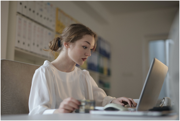 A female CFO working on a laptop